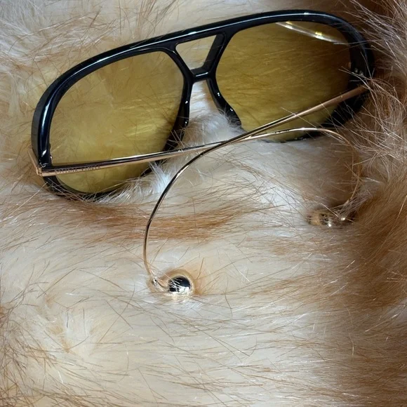 Bottega Veneta Drop Pilot Aviator Sunglasses Black/Yellow Lens Authentic - Picture 6 of 10